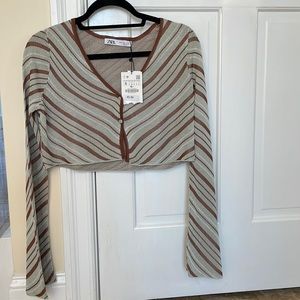 Zara bell sleeve crop top striped shirt